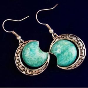New Amazing Silver Natural Hemimorphite Moon Earrings.